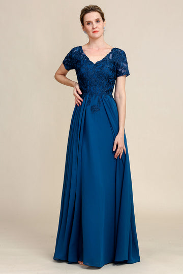 Azul A Línea Vestido de Madrina Con Apliques